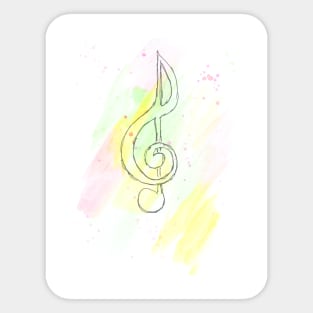 Treble clef, music, fun, funny, musical, art, sketch, watercolor, Sticker